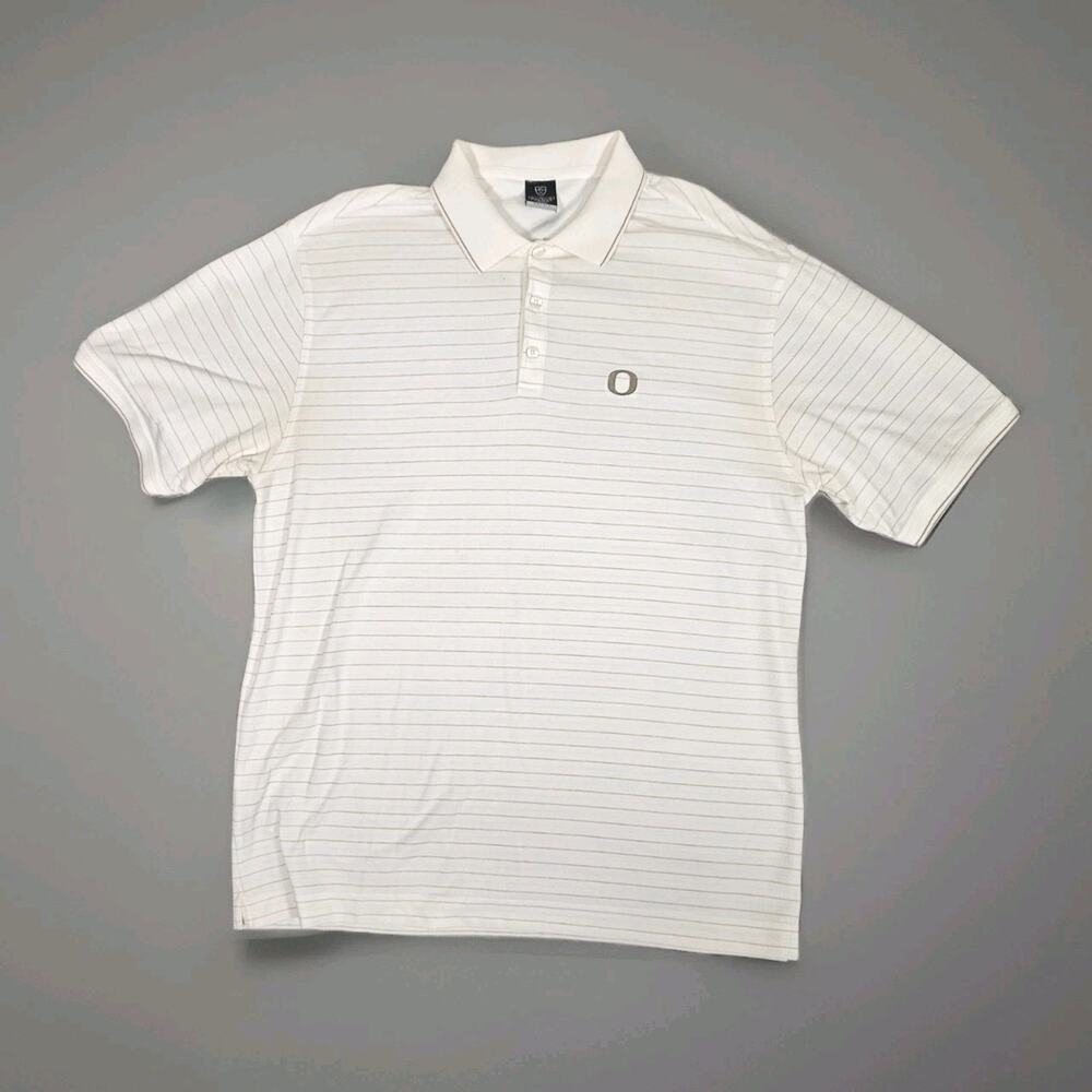 Nike Dri Fit Polo Shirt Mens XL Oregon Ducks Golf Stripe White Performance